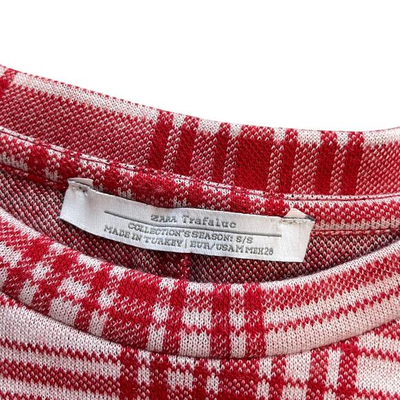 Zara Trafaluc Collection Womens Red White Plaid Side Slit Knit Tops Size Small - Picture 6 of 8